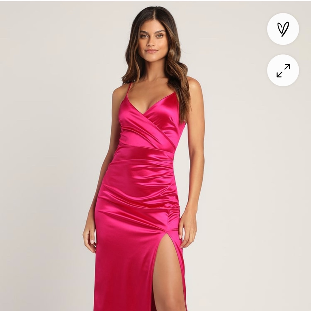 Magenta Satin Sleeveless Maxi Dress